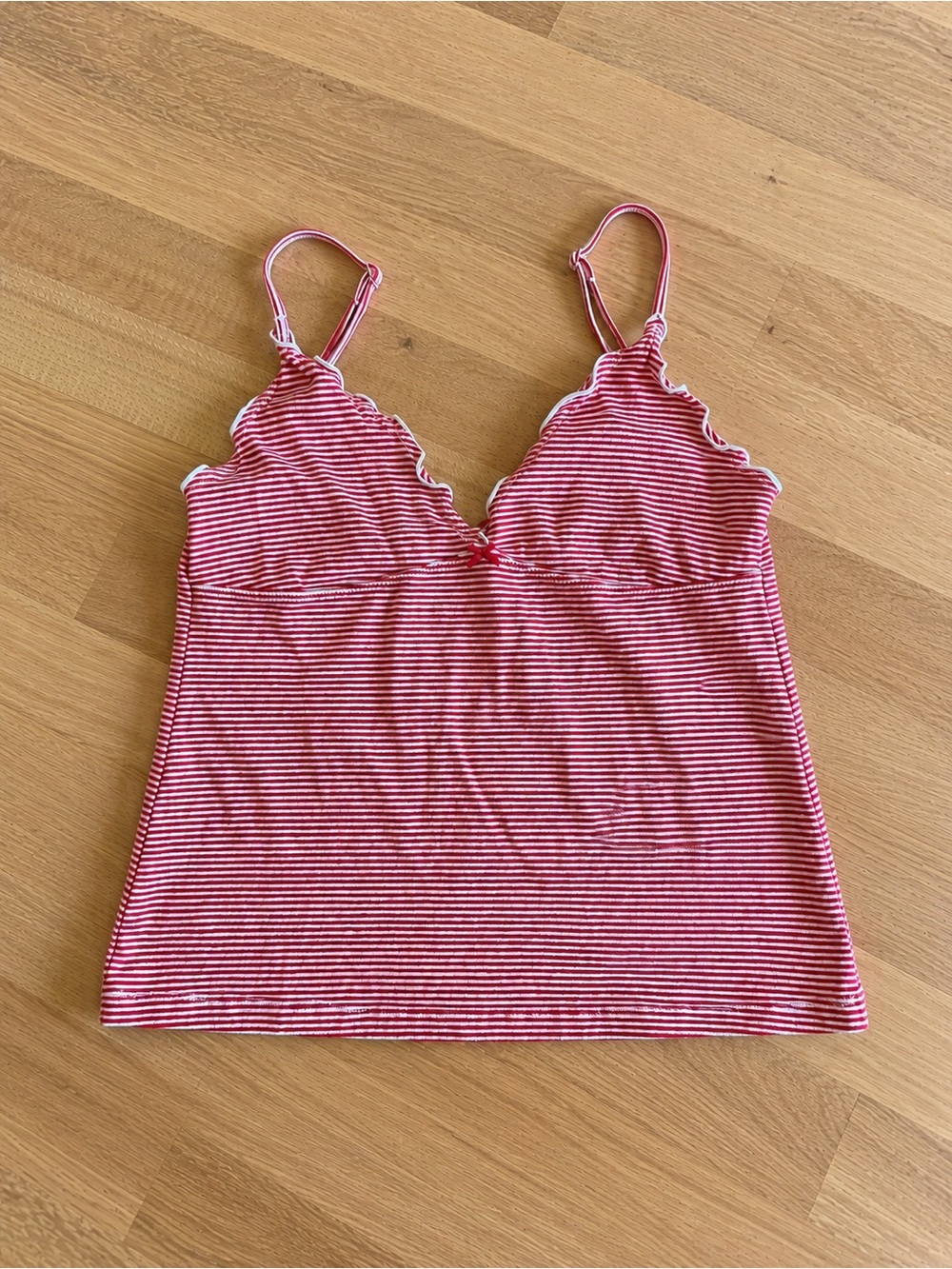 Brandy Melville John Galt Striped Red Lettuce trim Cami Top